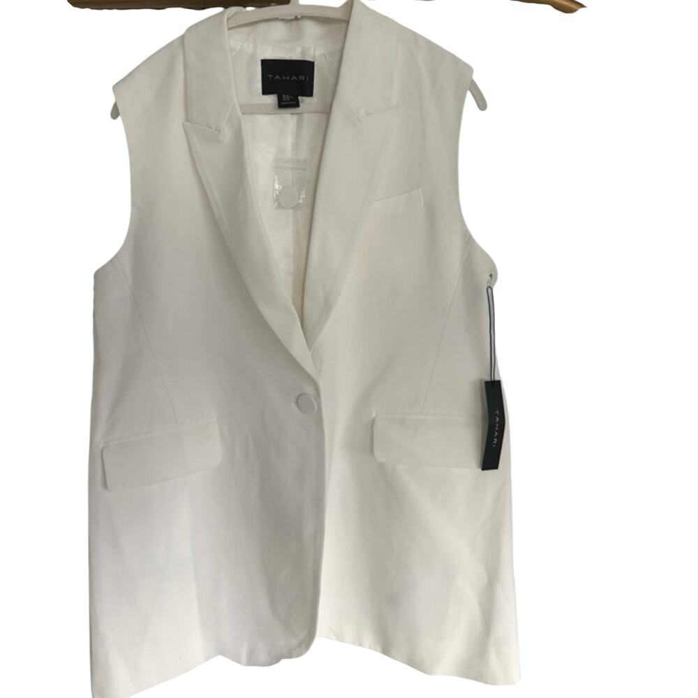 Tahari Sleeveless Blazer Vest Notched Lapel White XL NWT